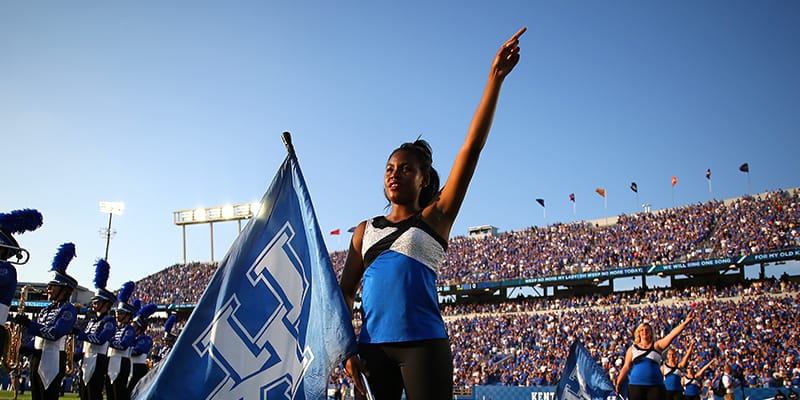 University of Kentucky flag twirler at football game